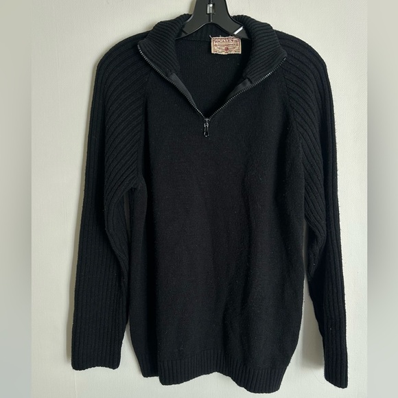 VINTAGE RICA LEWIS Black Wool Blend Quarter Zip Heritage Pullover Sweater Size L - Picture 4 of 11